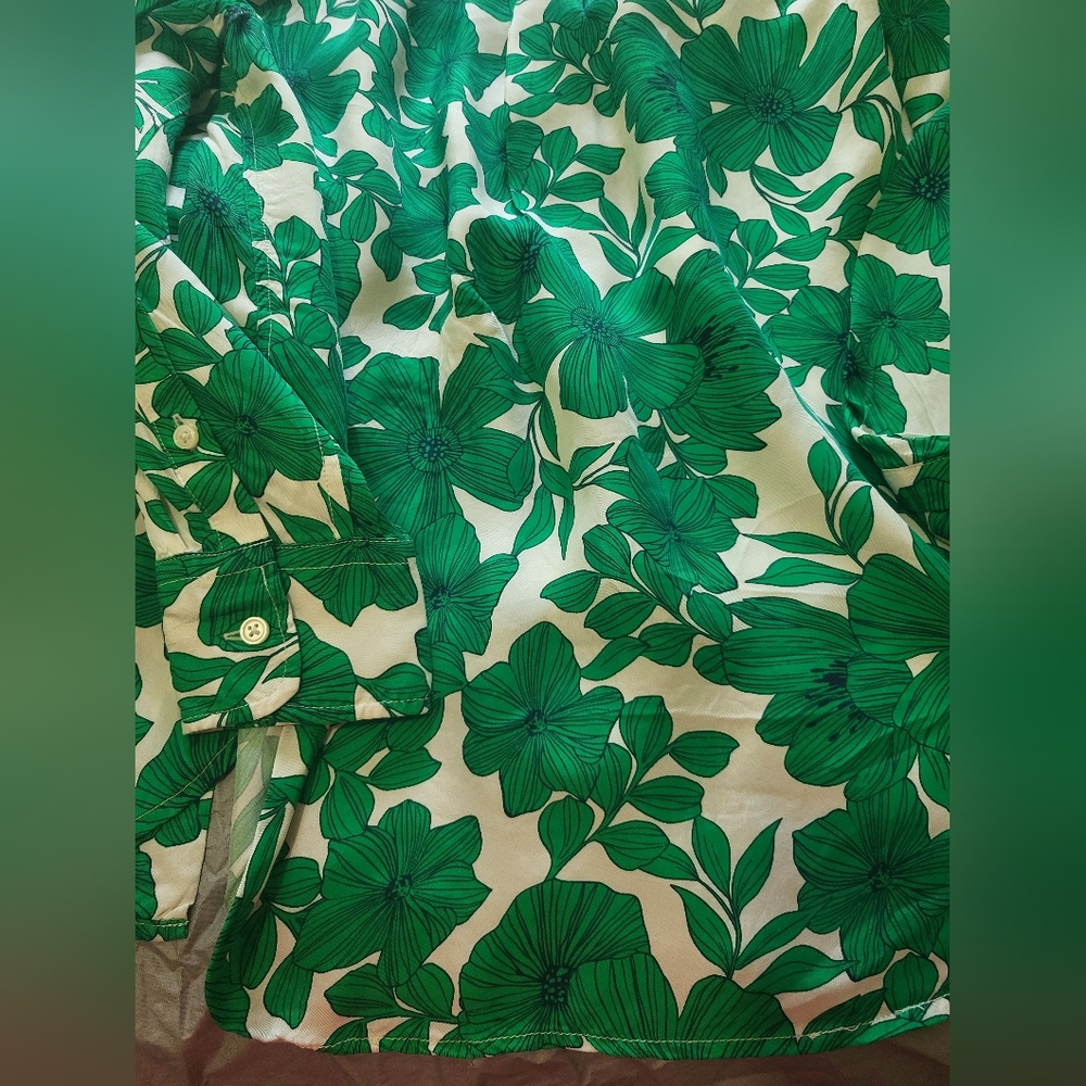 J. Crew Green Floral Cupro-Blend Blouse - Picture 2 of 8